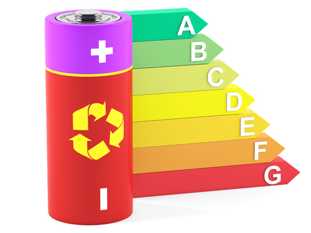 Energy efficiency and battery on a white background. 3D renderingの写真素材