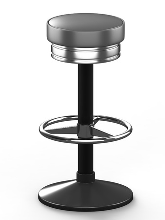 Bar stool with cast-iron base and leather seat, isolated on white background. 3D illustration.の写真素材