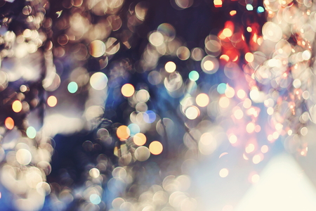 Festive Background With Natural Bokeh And Bright Golden Lights. Vintage Magic Background With Color