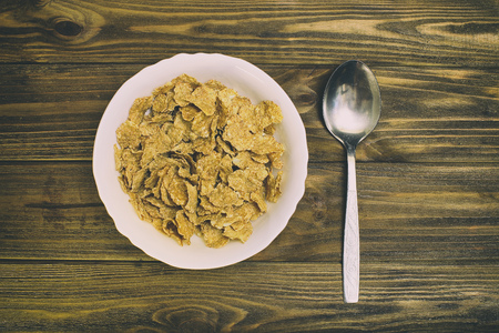 closeup of a bowl with muesli at breakfast timeの写真素材