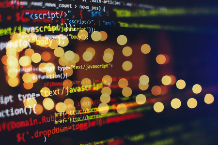 Code of web page displayed on a computer monitorの写真素材