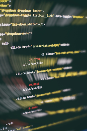Code of web page displayed on a computer monitor