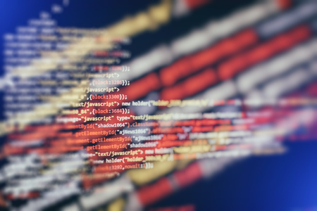 Code of web page displayed on a computer monitorの写真素材