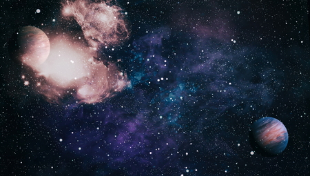 Universe scene with planets, stars and galaxies in outer space showing the beauty of space exploration. Elements furnished by NASAの写真素材