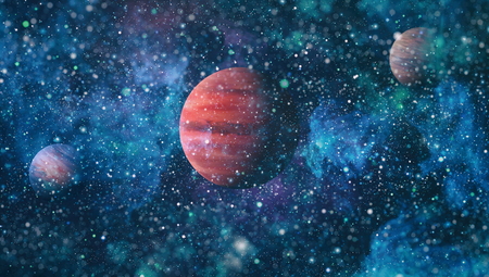 Universe scene with planets, stars and galaxies in outer space showing the beauty of space exploration. Elements furnished by NASAの写真素材