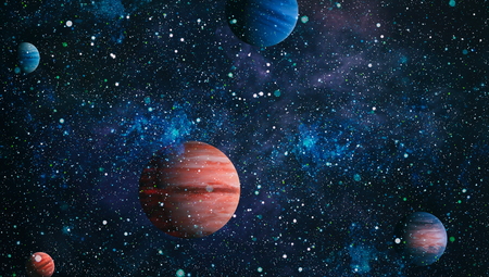 Universe scene with planets, stars and galaxies in outer space showing the beauty of space...