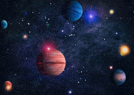 Universe scene with planets, stars and galaxies in outer space showing the beauty of space exploration. Elements furnished by NASAの写真素材