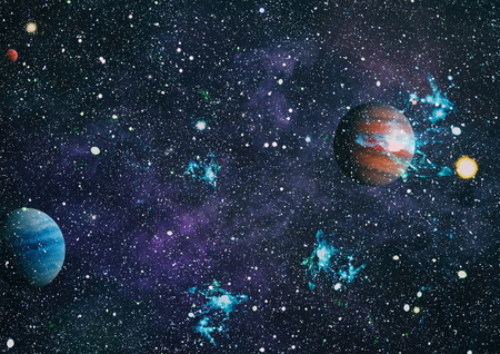 Universe scene with planets, stars and galaxies in outer space showing the beauty of space exploration. Elements furnished by NASAの写真素材