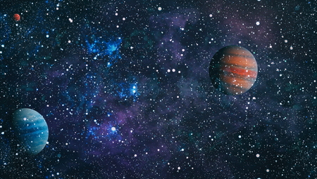 Universe scene with planets, stars and galaxies in outer space showing the beauty of space...