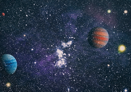 Universe scene with planets, stars and galaxies in outer space showing the beauty of space exploration. Elements furnished by NASAの写真素材