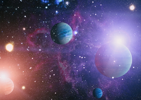 Universe scene with planets, stars and galaxies in outer space showing the beauty of space...