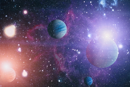 Universe scene with planets, stars and galaxies in outer space showing the beauty of space...