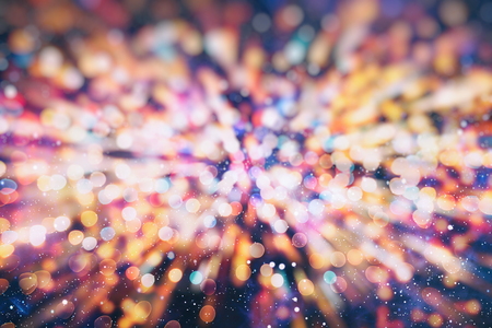 abstract blurred of blue and silver glittering shine bulbs background: blur of Christmas wallpaper decorations concept.xmas holiday festival backdrop: sparkle circle lit celebrations display.の写真素材