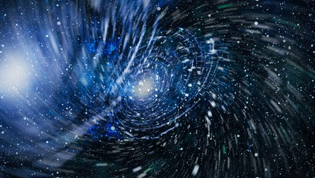 Blue dark night sky with many stars. Milky way on the space backgroundの写真素材