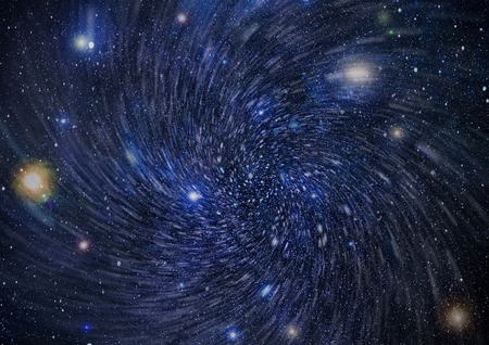 Blue dark night sky with many stars. Milky way on the space backgroundの写真素材