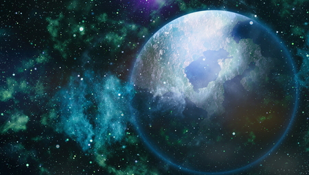 Blue dark night sky with many stars. Milky way on the space backgroundの写真素材