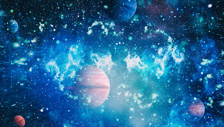 Nebula and galaxies in space.