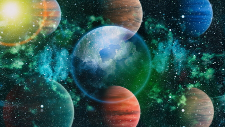 planets, stars and galaxies in outer space showing the beauty of space exploration.の写真素材