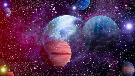 Nebula and galaxies in space.