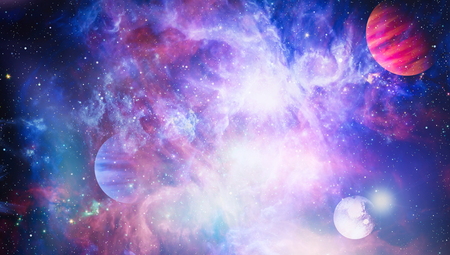 Stars of a planet and galaxy in a free space.