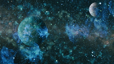 Stars of a planet and galaxy in a free space.の写真素材