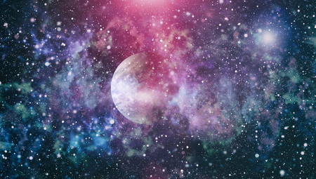Stars of a planet and galaxy in a free space.の写真素材