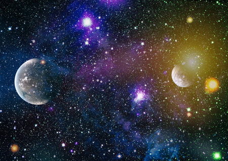 Stars of a planet and galaxy in a free space.の写真素材