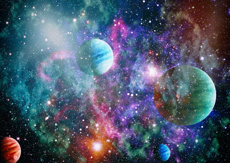 Fiery explosion in space. Abstract illustration of universe.の写真素材