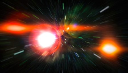 Abstract of warp or hyperspace motion in blue star trail.の写真素材