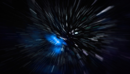 Abstract of warp or hyperspace motion in blue star trail.の写真素材