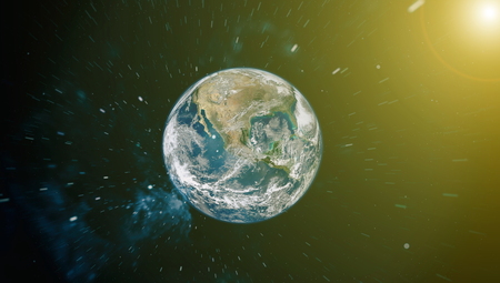 Earth, sun and galaxy.の写真素材