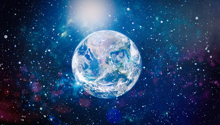Earth, sun and galaxy.の写真素材