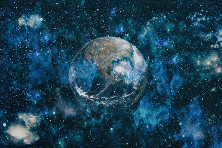 Earth, sun and galaxy.の写真素材