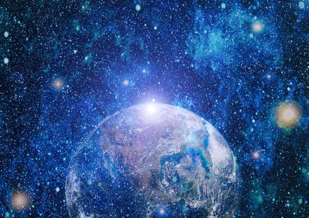 Earth, sun and galaxy.の写真素材