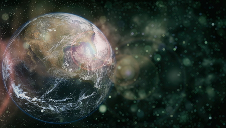 Earth, sun and galaxy.