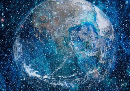 Earth, sun and galaxy.の写真素材