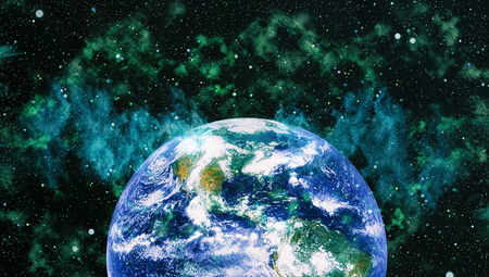 Earth in the outer space collage. Abstract wallpaper. Our home.
