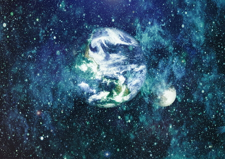 Earth and moon view from spaceの写真素材