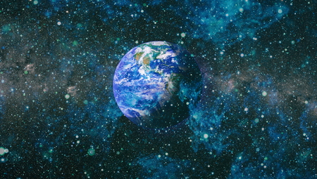 Earth in the outer space collage. Abstract wallpaper.の写真素材