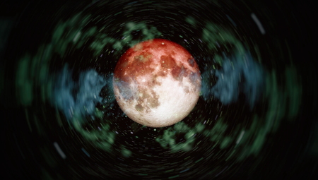 Beautiful Earth and the red Moon