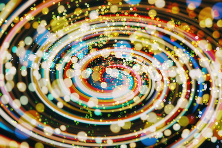 abstract blurred of blue and silver glittering shine bulbs lights background:blur of Christmas wallpaper decorations concept.xmas holiday festival backdrop:sparkle circle lit celebrations display .の写真素材