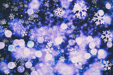 Winter blue sky with falling snow, snowflake. Merry Christmas and Happy New Yearの写真素材