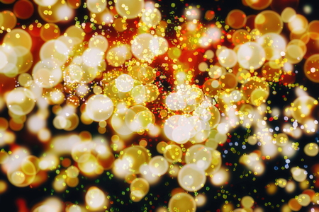 Glittering shine bulbs lights background: Blur of Christmas wallpaper decorations concept. Holiday festival backdrop: Sparkle circle lit celebrations display.の写真素材
