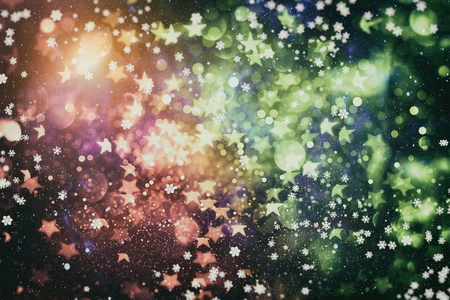Abstract glitter lights and stars. Festive blue and white color sparkling vintage backgroundの写真素材