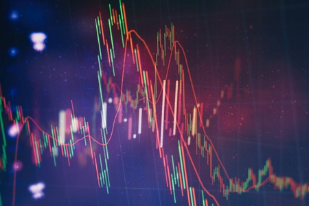 Stock market graph on led screen. Finance and investment concept. Selective focus.の写真素材