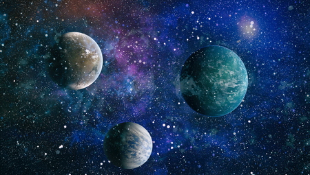 planets, stars and galaxies in outer space showing the beauty of space exploration.
