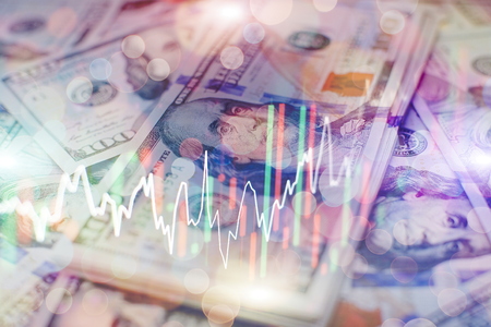 Stock market graph on led screen. Finance and investment concept. Selective focus.の写真素材