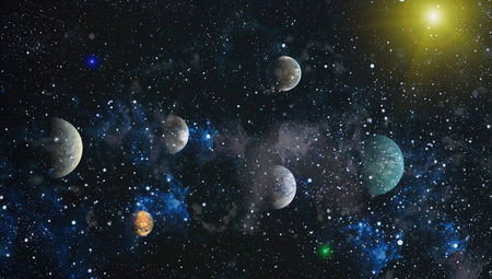 Stars of a planet and galaxy in a free space.