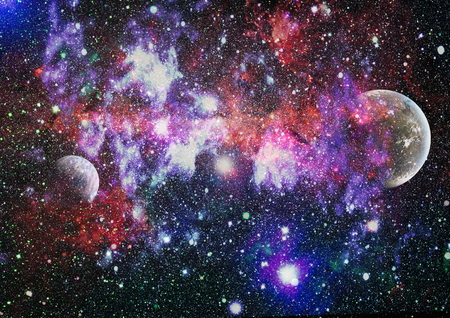 Far being shine nebula and star field against space.の写真素材