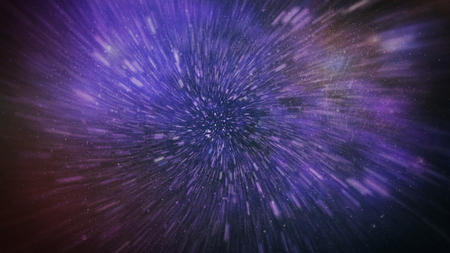 Exploding and expanding movemen. Loop animation with wormhole interstellar travel through a blue force field with galaxies and starsの写真素材